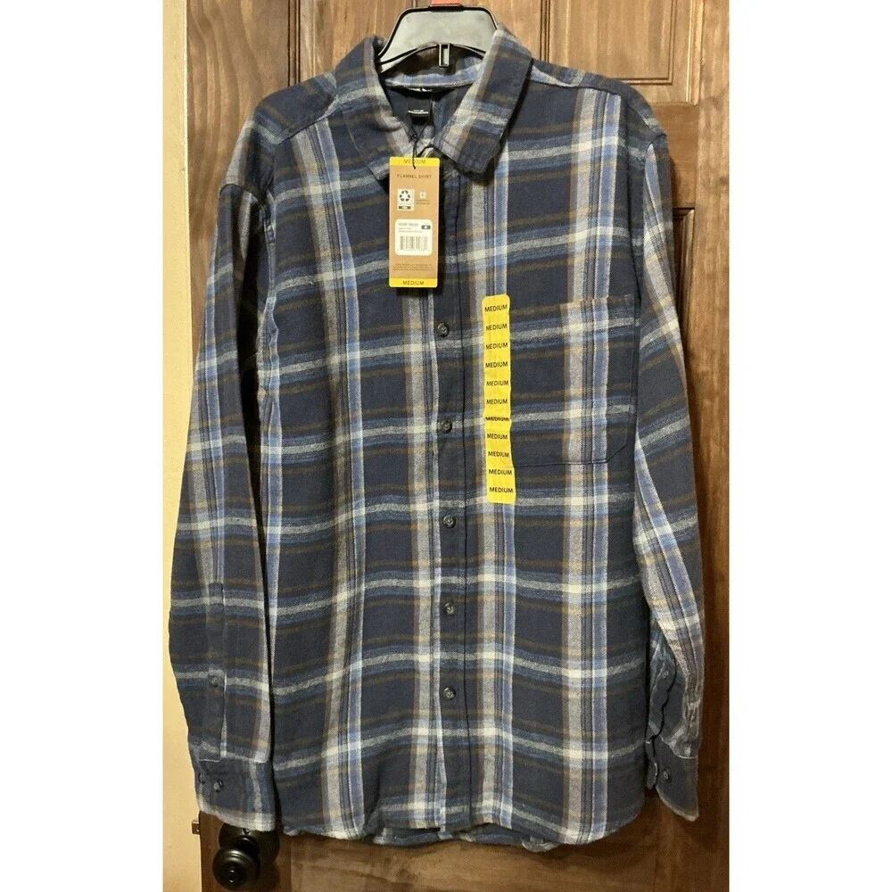 Eddie Bauer Insignia Blue Canyon Plaid Flannel Shirt Medium NWT - Picture 1 of 4